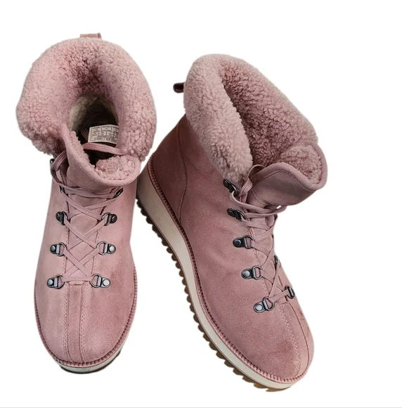 UGG BIRCH LACE-UP SHEARLING- PINK CRYSTAL Sz 9 - Picture 3 of 6